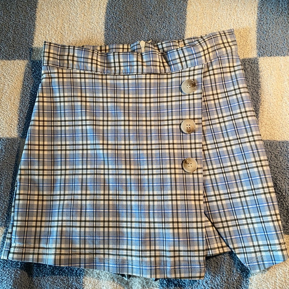 Plaid Button-Detail Skirt